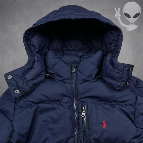 Polo Ralph Lauren Women's Small Navy Gorham Down Puffer Jacket Parka Coat Hooded - Picture 3 of 8